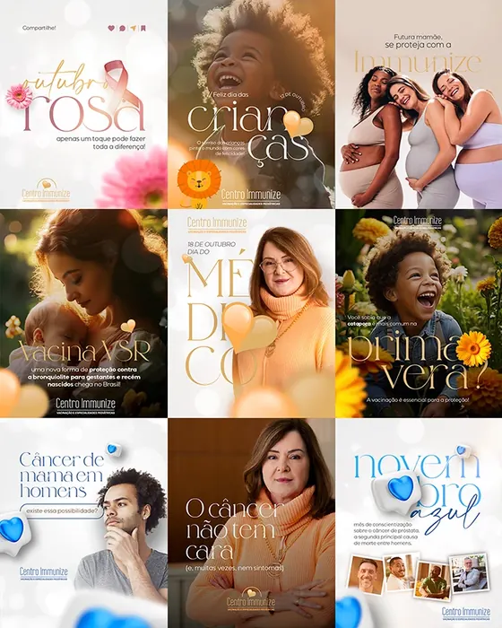 Artes de Instagram criadas pela Tribo para a Clínica Immunize