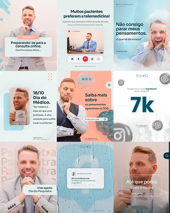 Feed de Instagram de médico com identidade visual criada pela Tribo Marketing Médico