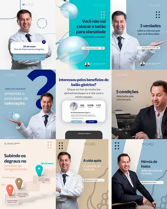 Feed de Instagram de médico com identidade visual criada pela Tribo Marketing Médico